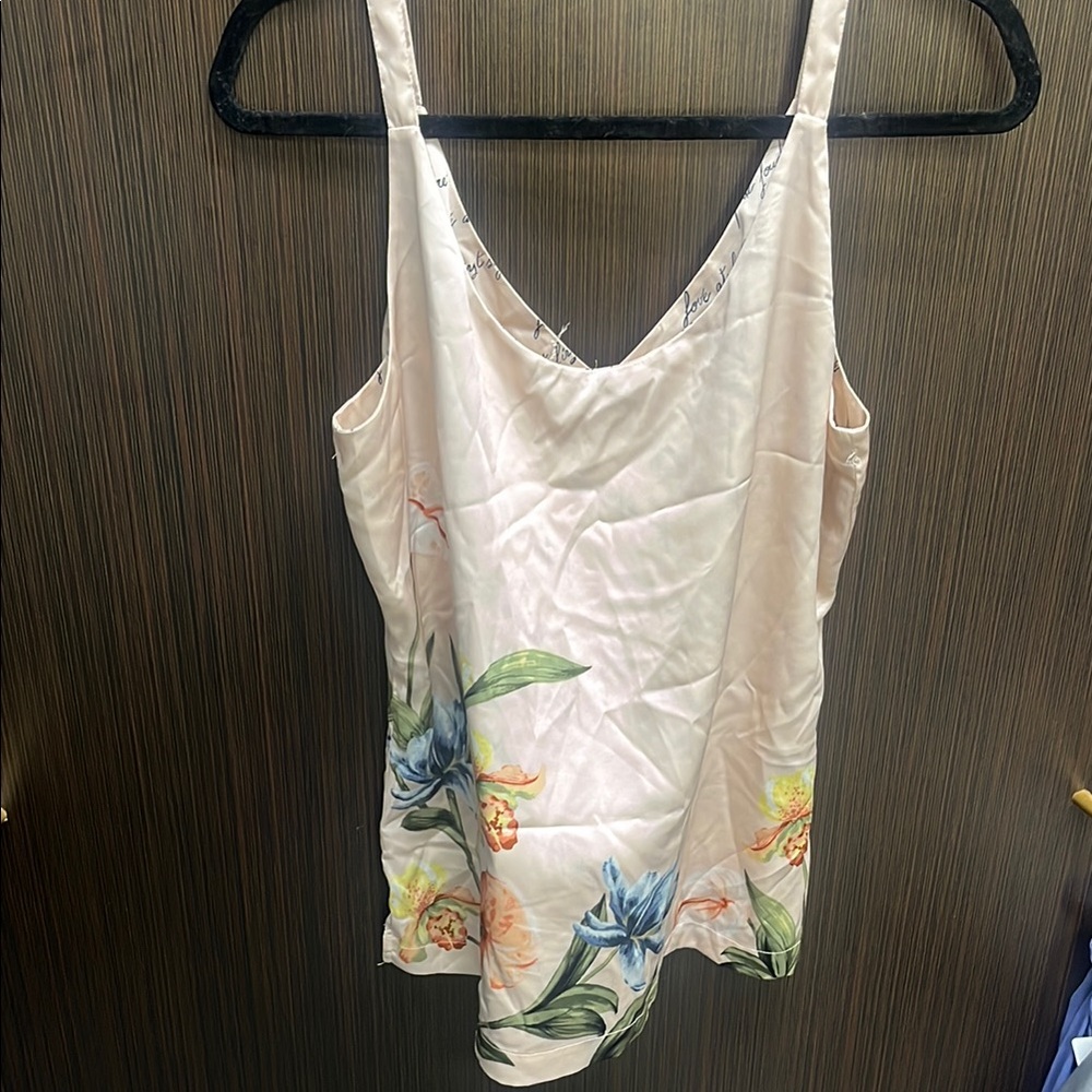 White House Black Market Cream Sleeveless Camisole with Floral Design